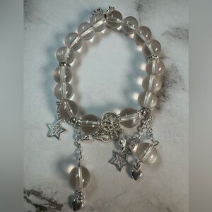 Elegant Silver and Cream Charm Bracelet